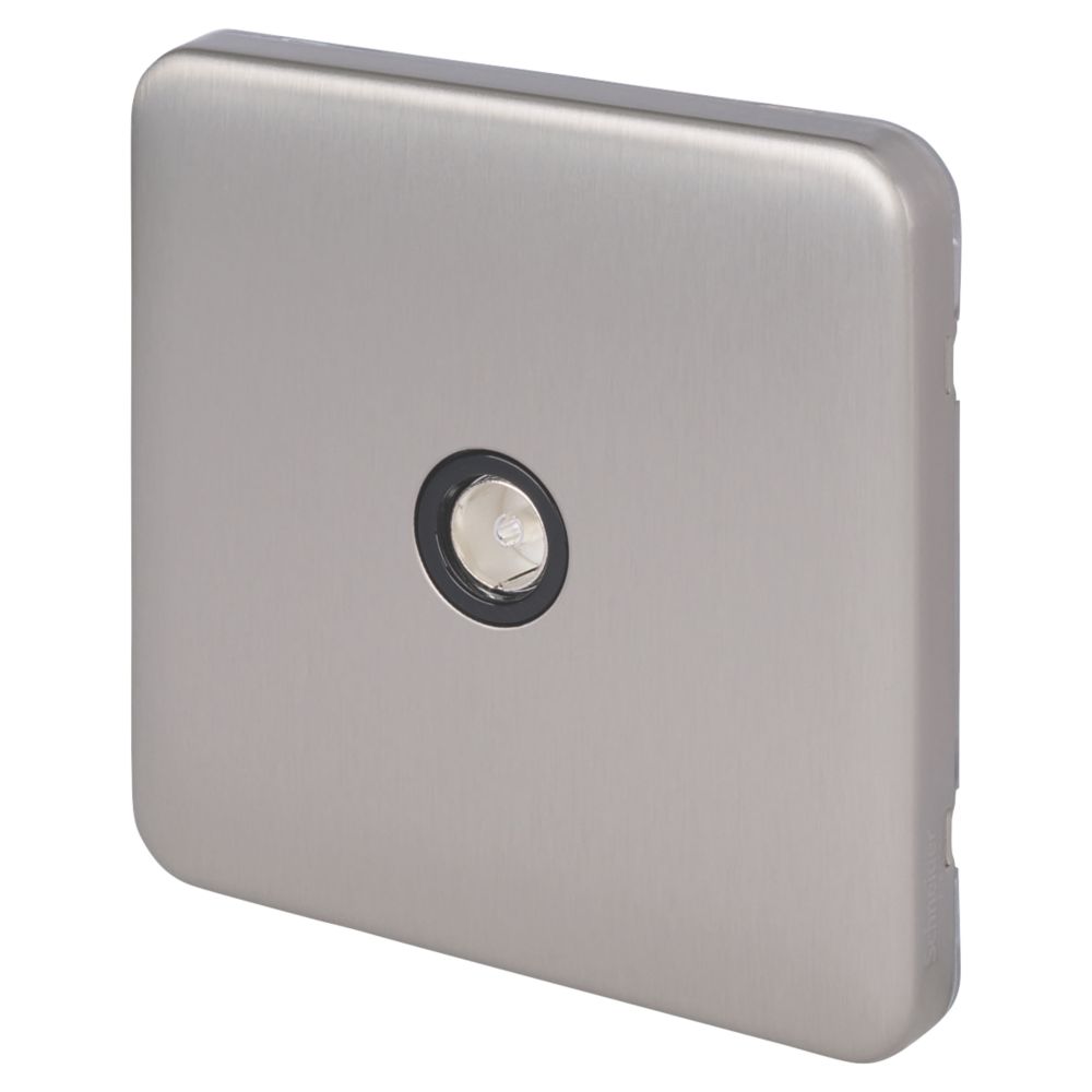 Image of Schneider Electric Lisse Deco 1-Gang Coaxial TV / FM Socket Brushed Stainless Steel with Black Inserts 