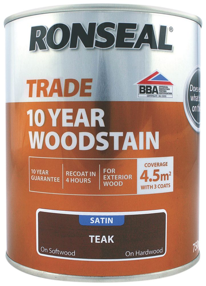 Image of Ronseal Trade 10 Year Woodstain Satin Teak 750ml 
