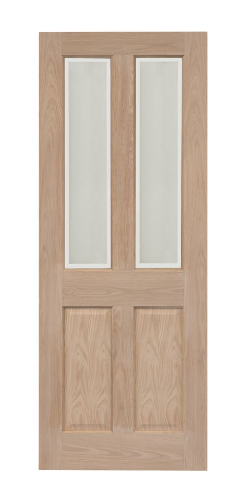 Image of Victorian 2-Clear Light Unfinished Oak Wooden 2-Panel Internal Door 2040mm x 826mm 
