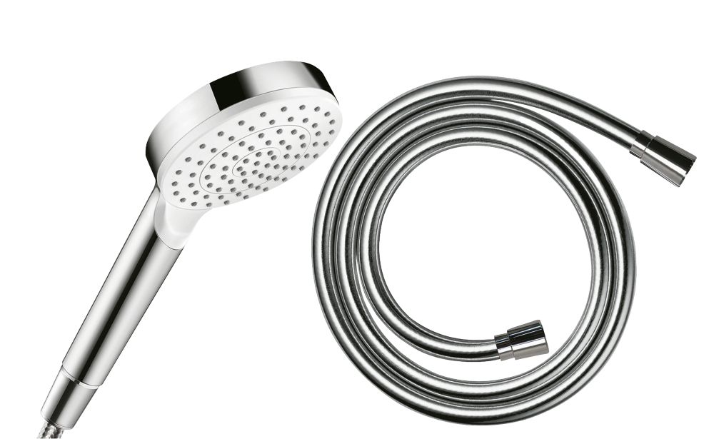 Image of Hansgrohe Crometta Hand Shower Holder Set Modern Design White/Chrome 
