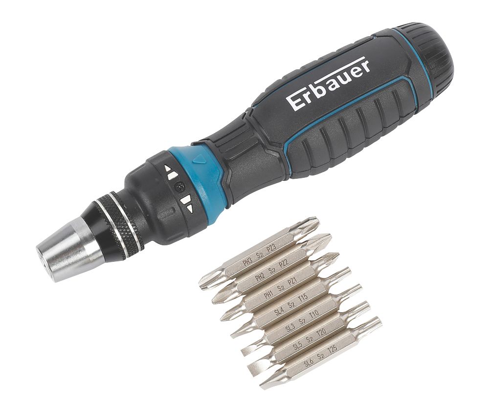Image of Erbauer Ratchet Screwdriver & Bit Set 8 Pieces 