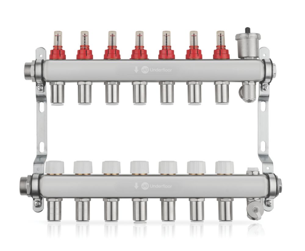 Image of JG Underfloor 7 Port Underfloor Heating Manifold Brushed Steel 