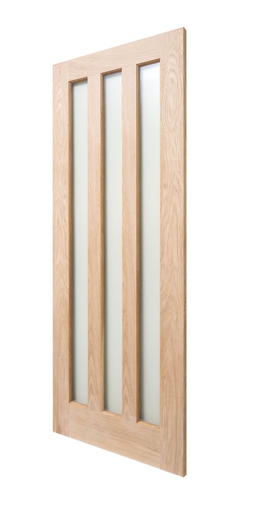 Image of Modern 3-Frosted Light Unfinished Oak Wooden Traditional Internal Door 1981mm x 838mm 