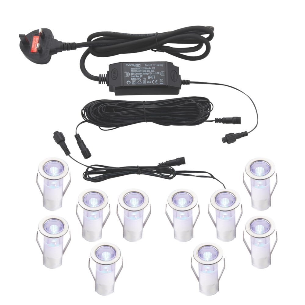 Image of LAP Apollo Blue 15mm Outdoor LED Deck Light Kit Polished Stainless Steel 2.6W 10 x 0.8lm 10 Pack 