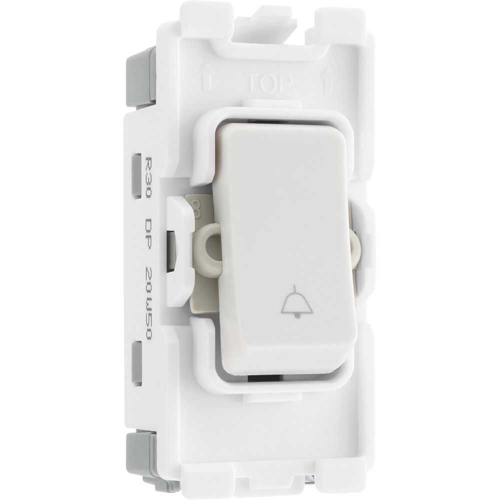 Image of British General Nexus Grid 20A Grid DP Bell Icon Printed Switch White 