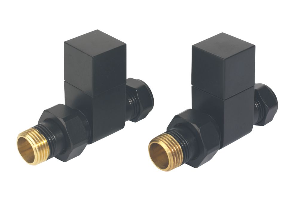 Image of Towelrads Black Straight Manual Radiator Valve Square 15mm x 1/2" 2 Pack 