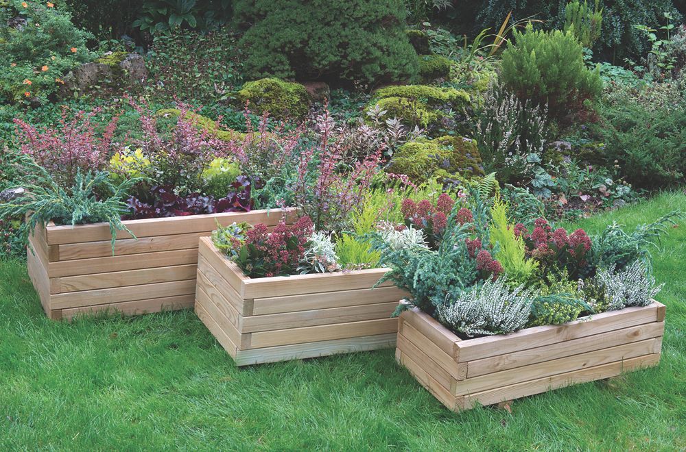 Image of Forest Durham Rectangular Planter Set Natural Wood 900mm x 500mm x 330mm 3 Pieces 