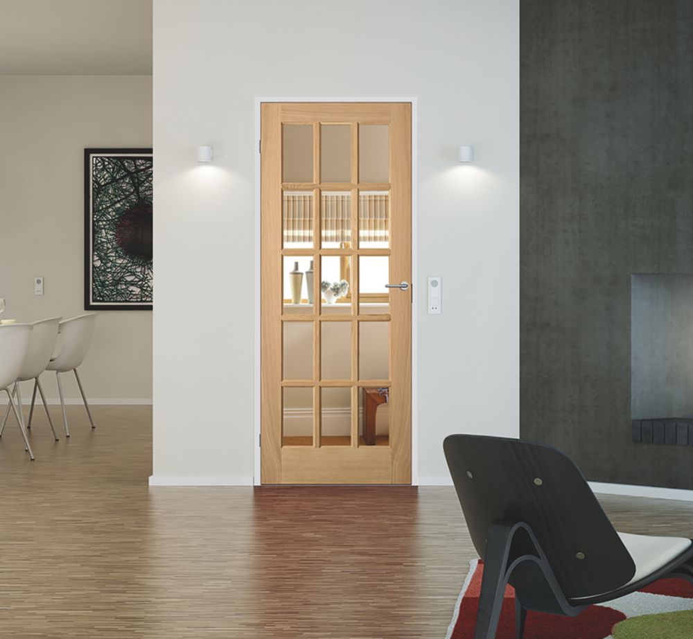 Image of Jeld-Wen 15-Clear Light Unfinished Oak Veneer Wooden Traditional Internal Door 2040mm x 826mm 
