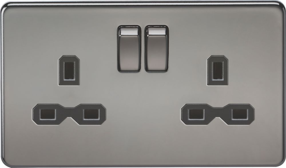 Image of Knightsbridge 13A 2-Gang DP Switched Double Socket Black Nickel with Black Inserts 