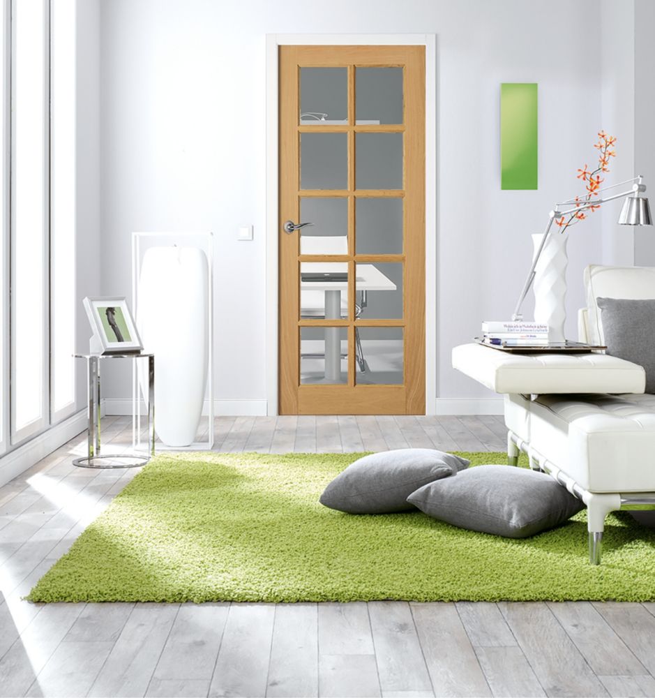 Image of Jeld-Wen 10-Clear Light Unfinished Oak Veneer Wooden Traditional Internal Door 1981mm x 838mm 