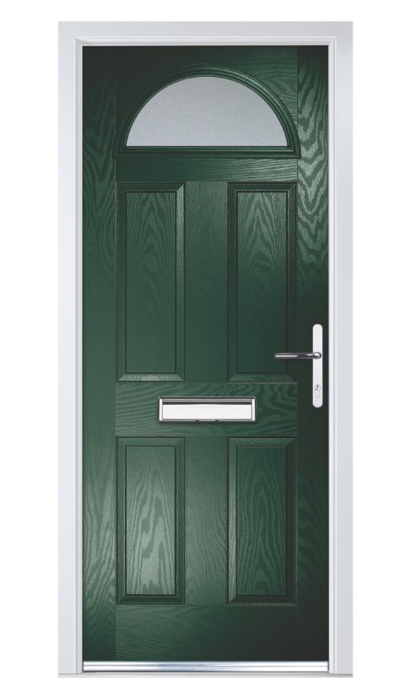 Image of Crystal 4-Panel 1-Light Left or Right-Handed Dark Green Composite Front Door 2055mm x 920mm 