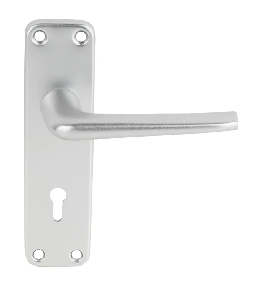 Image of Smith & Locke 2000 Series Fire Rated Lock Door Handle Set Pair Satin Aluminium 