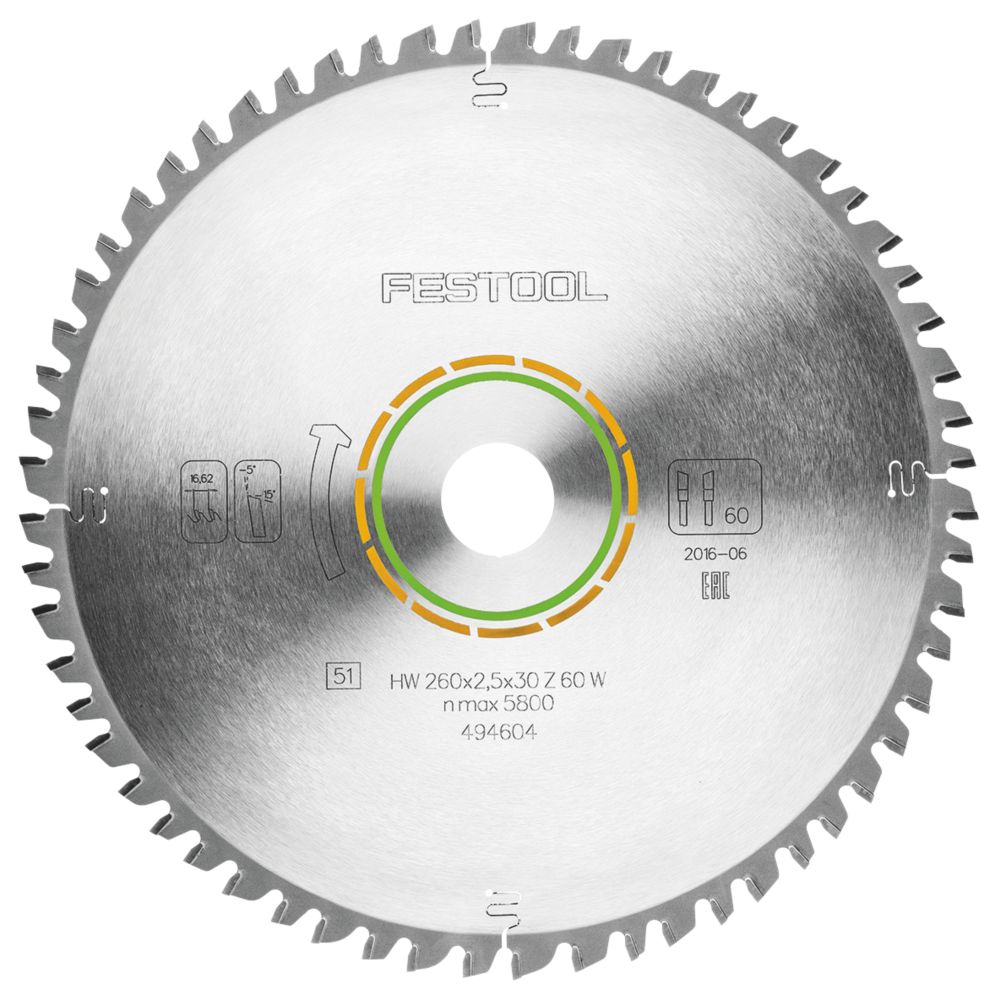 Image of Festool Wood/Plastic TCT Circular Saw Blade 260mm x 30mm 60T 