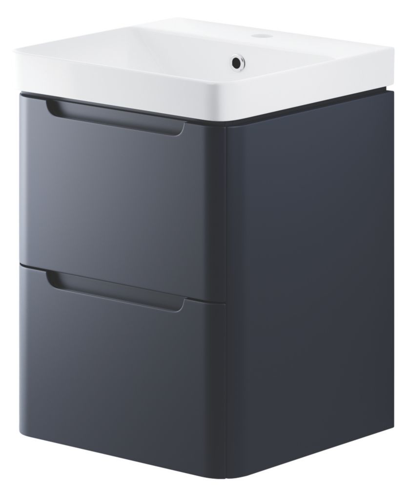 Image of Wall-Hung Vanity Unit & Basin Matt Indigo 500mm x 460mm x 662mm 