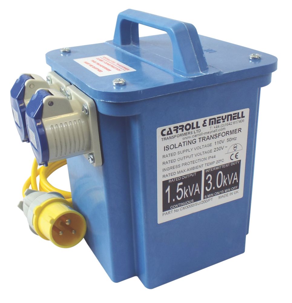 Image of Carroll & Meynell 3000VA Intermittent Step-Up Isolation Transformer 110V/230V Blue 