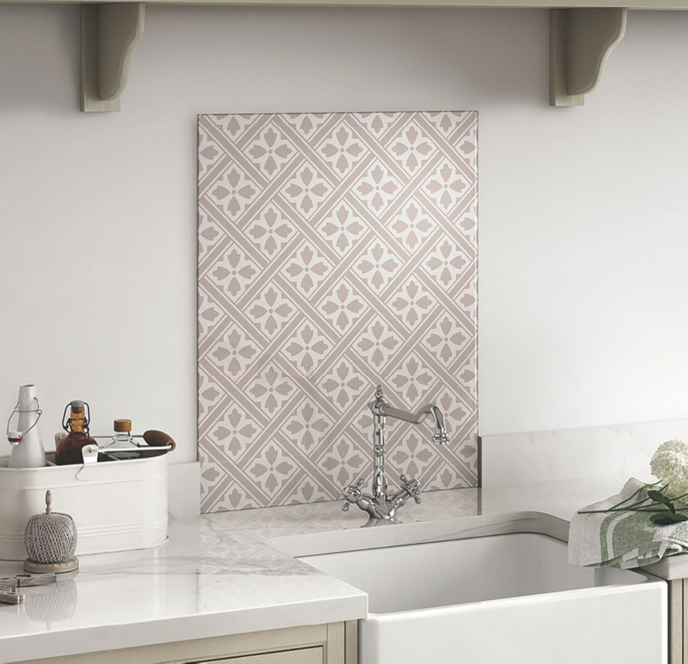 Image of Laura Ashley Mr Jones Dove Grey Self-Adhesive Glass Kitchen Splashback 600mm x 750mm x 6mm 