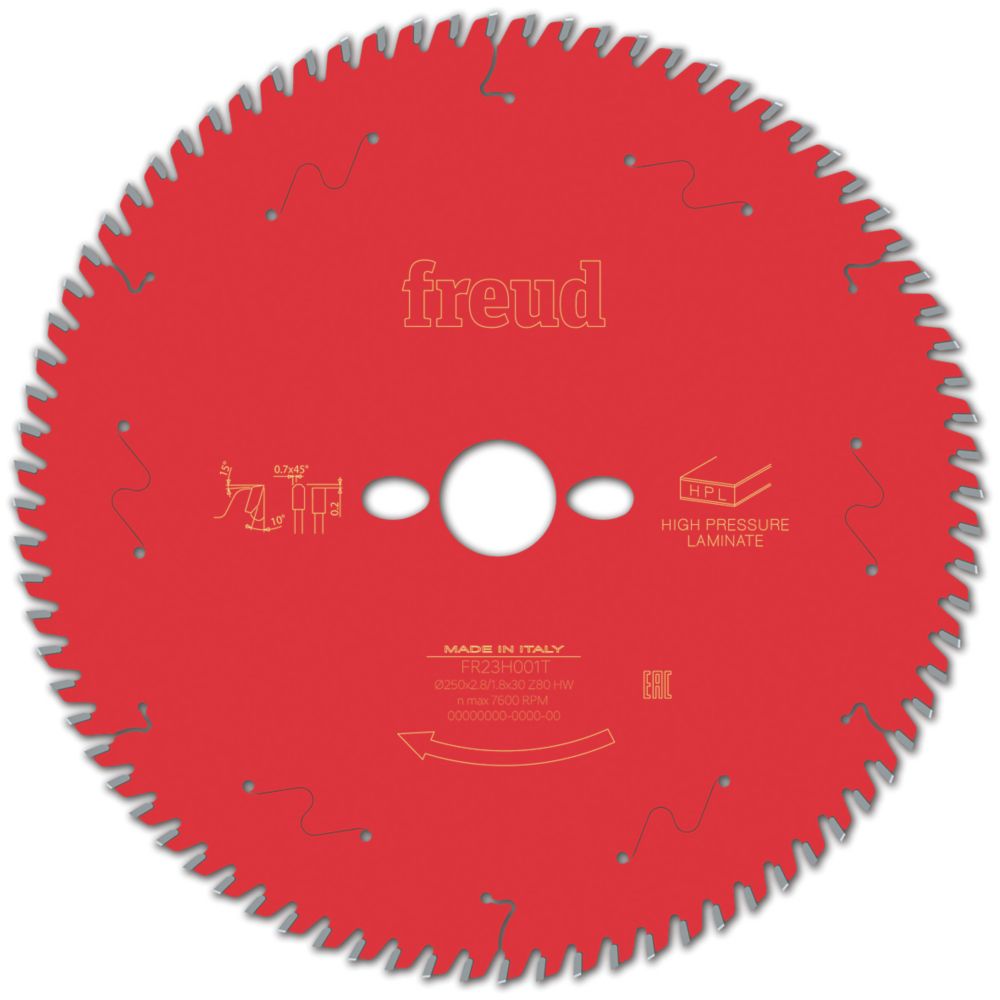 Image of Freud F03FS09877 High Pressure Laminate Circular Saw Blade 250mm x 30mm 80T 
