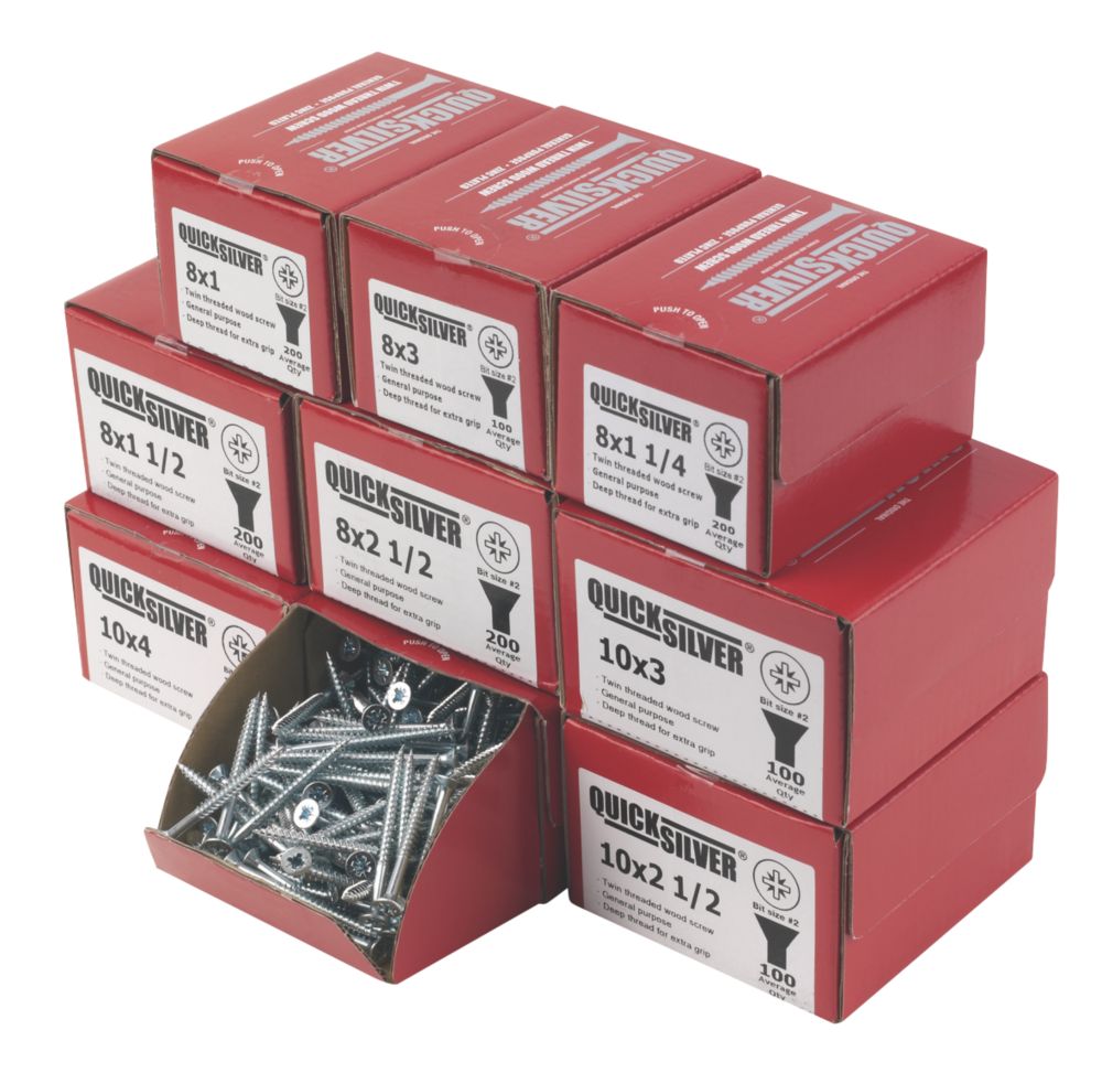 Image of Quicksilver PZ Double-Countersunk Woodscrews Trade Pack 1400 Pcs 