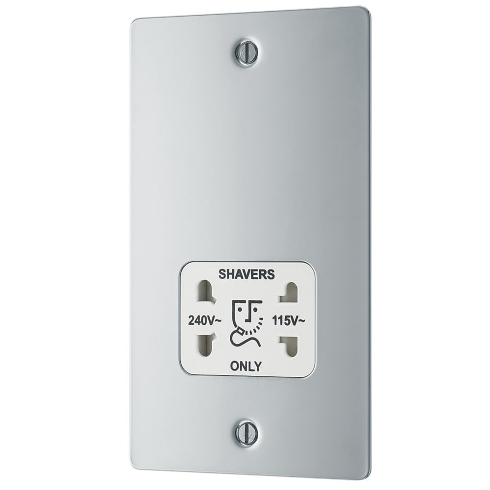 Image of LAP 2-Gang Dual Voltage Shaver Socket 115 / 230V Polished Chrome with White Inserts 