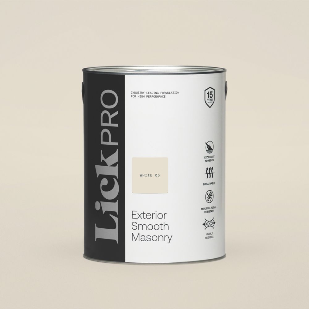 Image of LickPro Exterior Smooth Masonry Paint White 05 5Ltr 