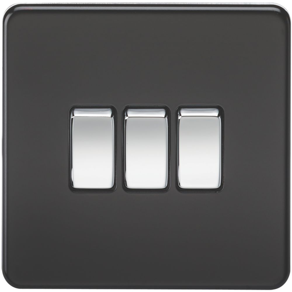 Image of Knightsbridge 10AX 3-Gang 2-Way Light Switch Matt Black 