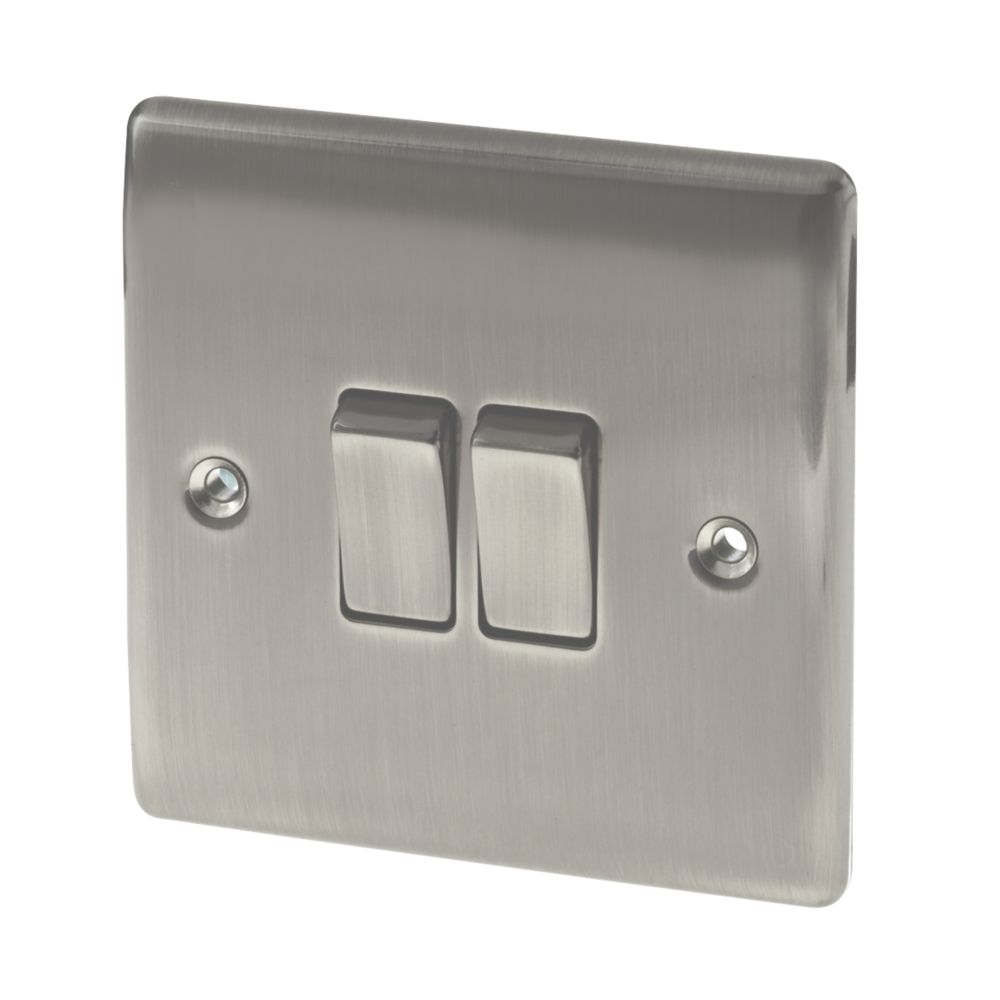 Image of British General Nexus Metal 10AX 2-Gang 2-Way Light Switch Brushed Iridium 