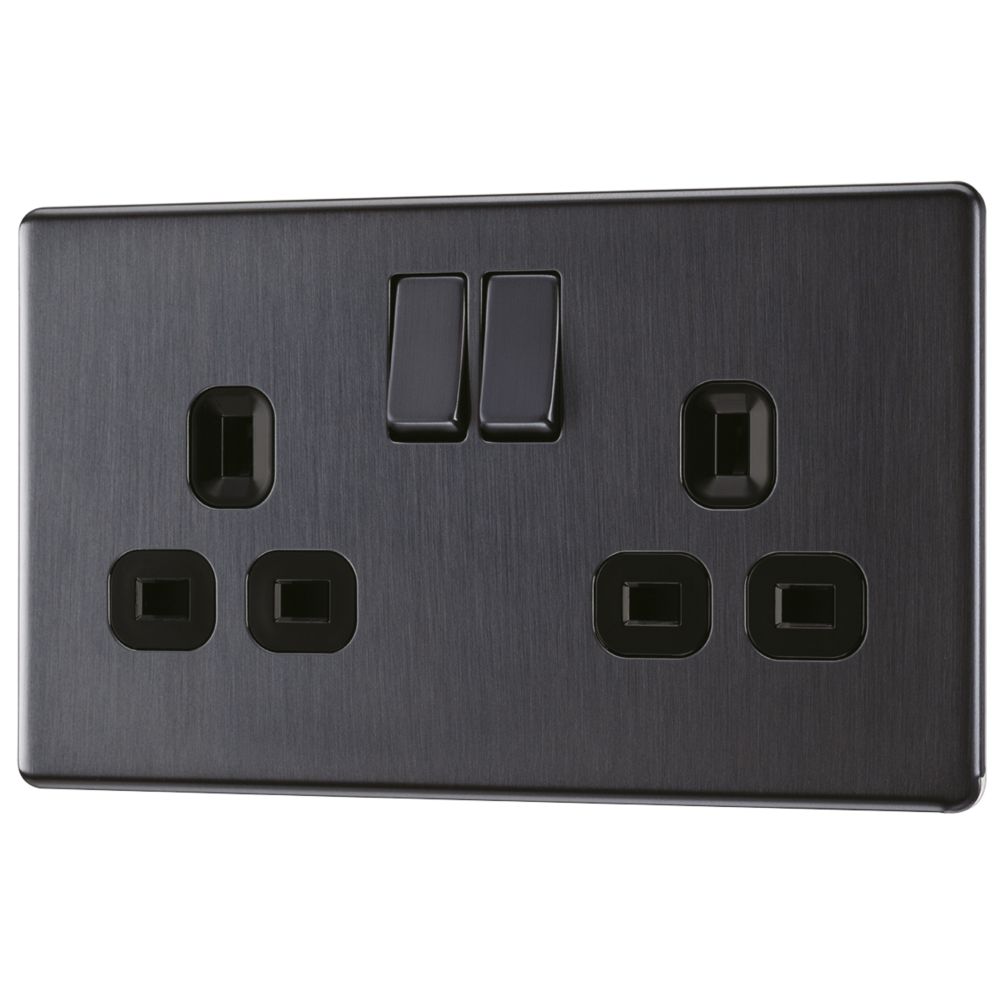 Image of LAP Power Socket 13A 2-Gang DP Switched Power Socket Slate Grey with Black Inserts 