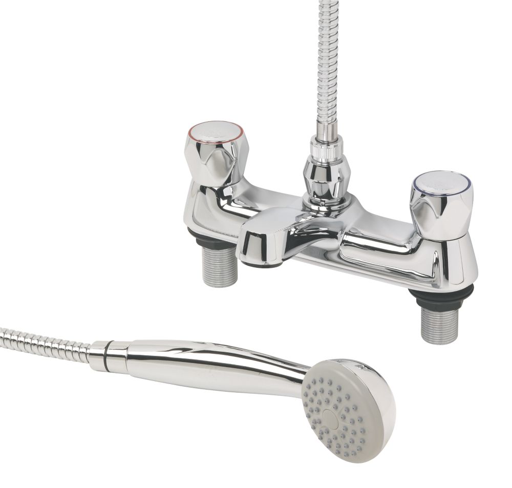 Image of Swirl Contract Deck-Mounted Metal Head Bath Shower Mixer Tap Chrome 