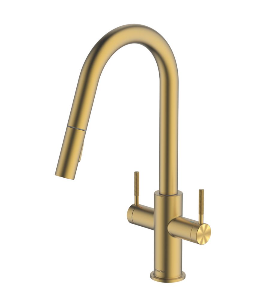 Image of Clearwater Topaz TOP30BB Double Lever Tap with Twin Spray Pull-Out Brushed Brass PVD 