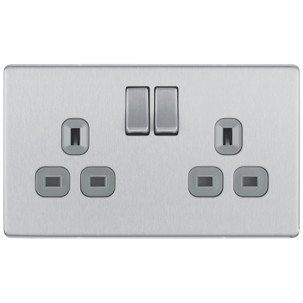 Image of LAP 13A 2-Gang DP Switched Power Sockets Brushed Stainless Steel with Graphite Inserts 5 Pack 