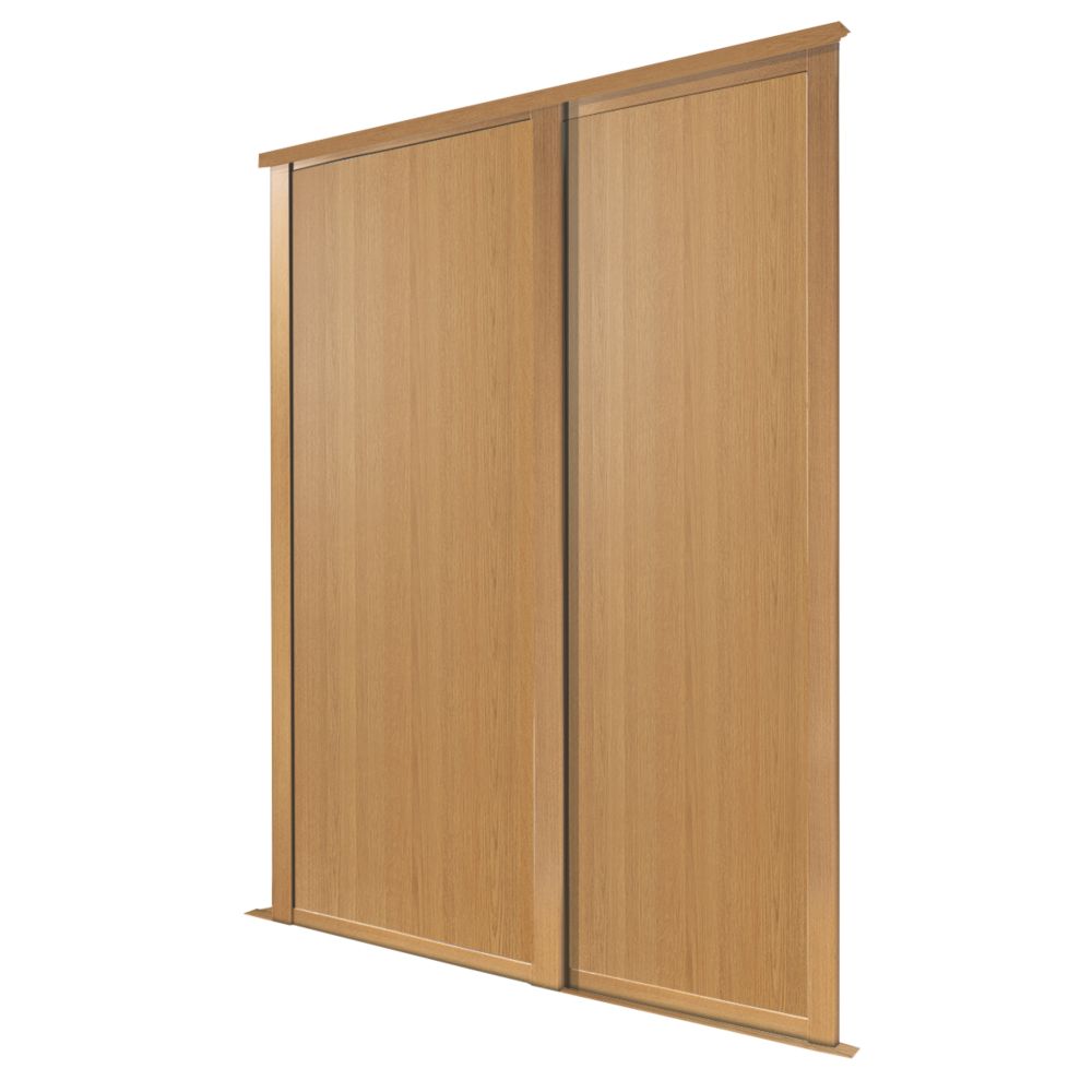 Image of Spacepro Shaker 2-Door Panel Sliding Wardrobe Doors Oak Frame Oak Panel 1145mm x 2260mm 