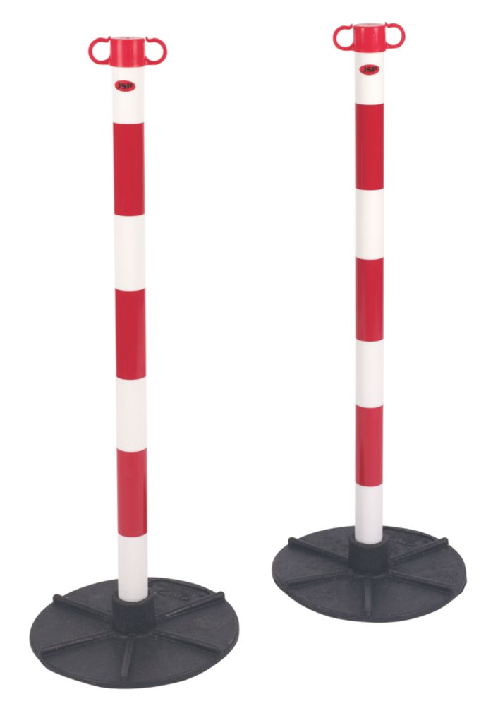 Image of JSP Barrier Chain Support Posts & Bases Red & White 2 Pack 