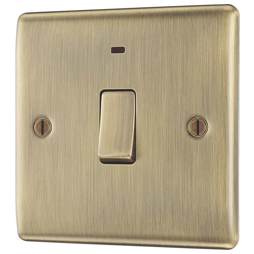 Image of British General Nexus Metal 20A 1-Gang DP Control Switch Antique Brass with LED 