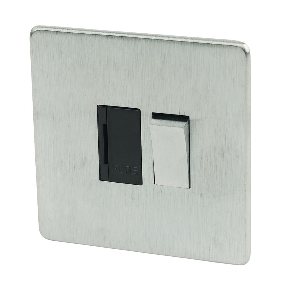 Image of Crabtree Platinum 13A Switched Fused Spur Satin Chrome with Black Inserts 