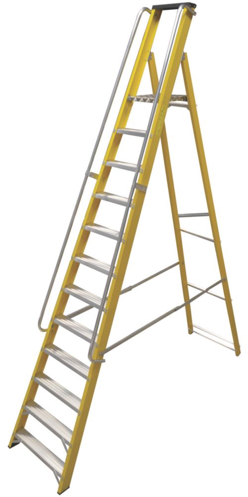 Image of Lyte Fibreglass 12-Treads Platform Stepladder With Handrail 2.56m 