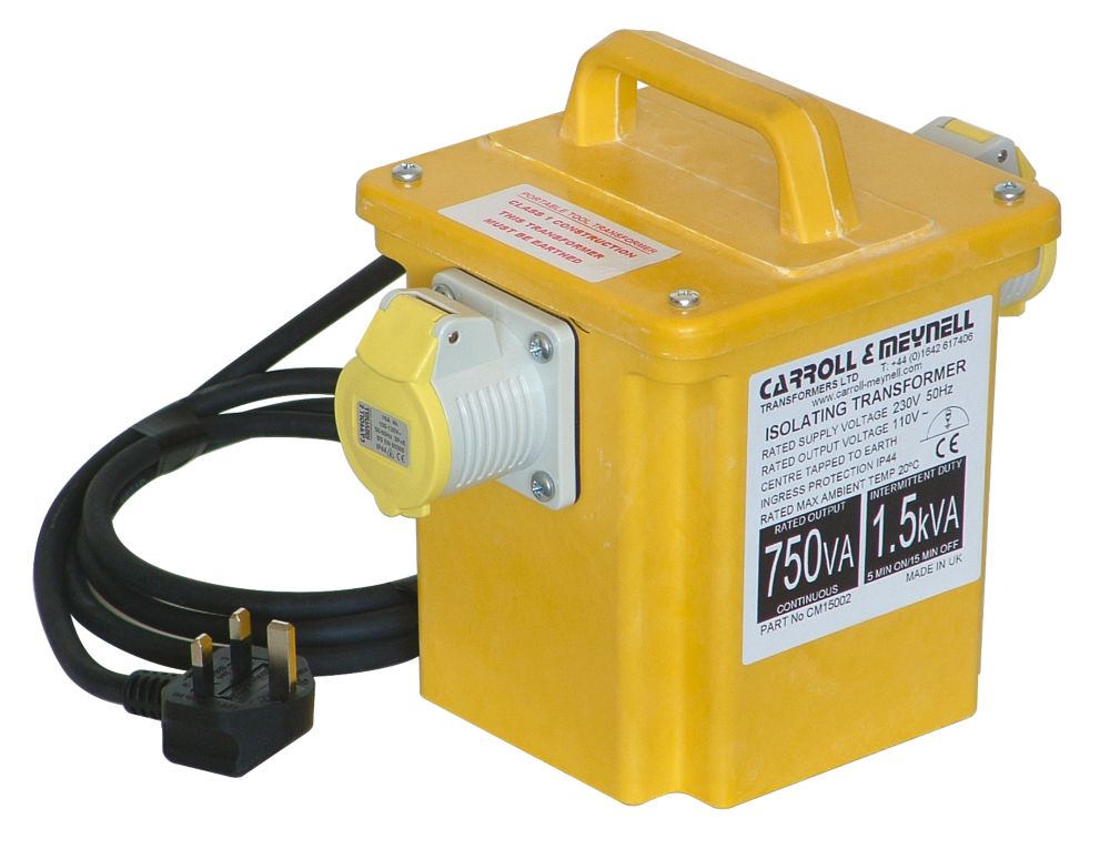 Image of Carroll & Meynell 1500VA Intermittent Step-Down Isolation Transformer 230V/110V Yellow 