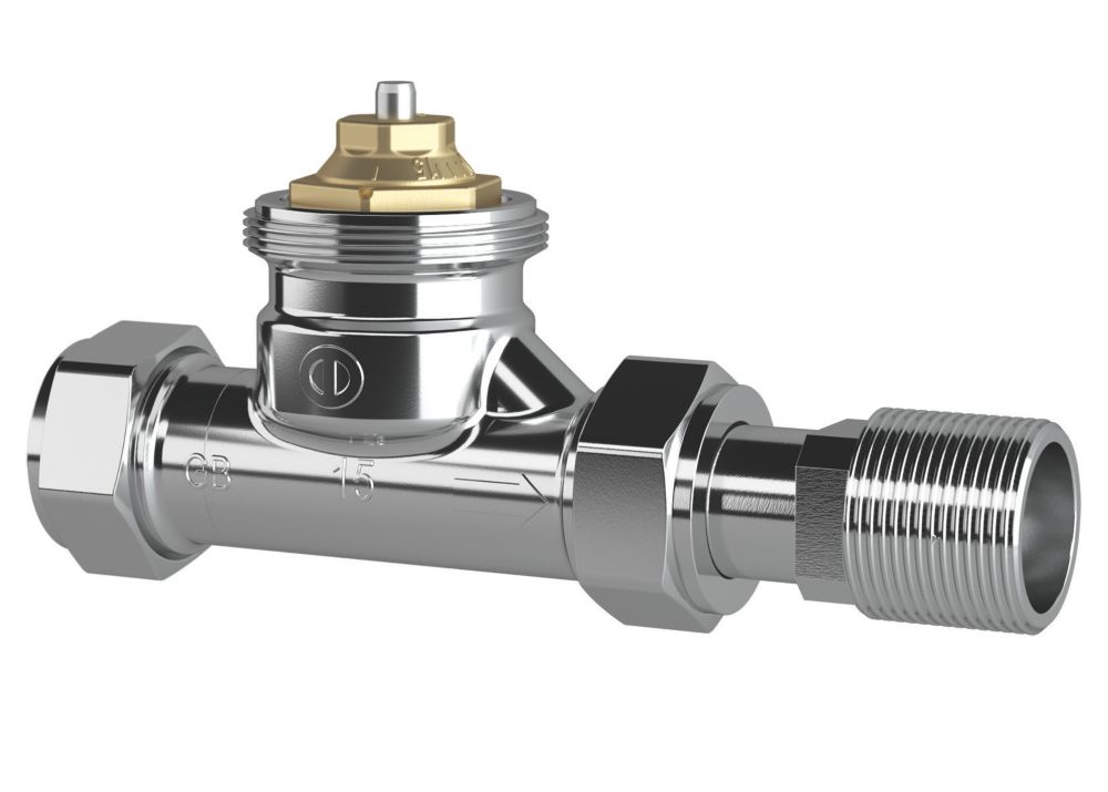 Image of Drayton White Straight Thermostatic Auto-Balancing Radiator Valve Body 15mm x 1/2" 