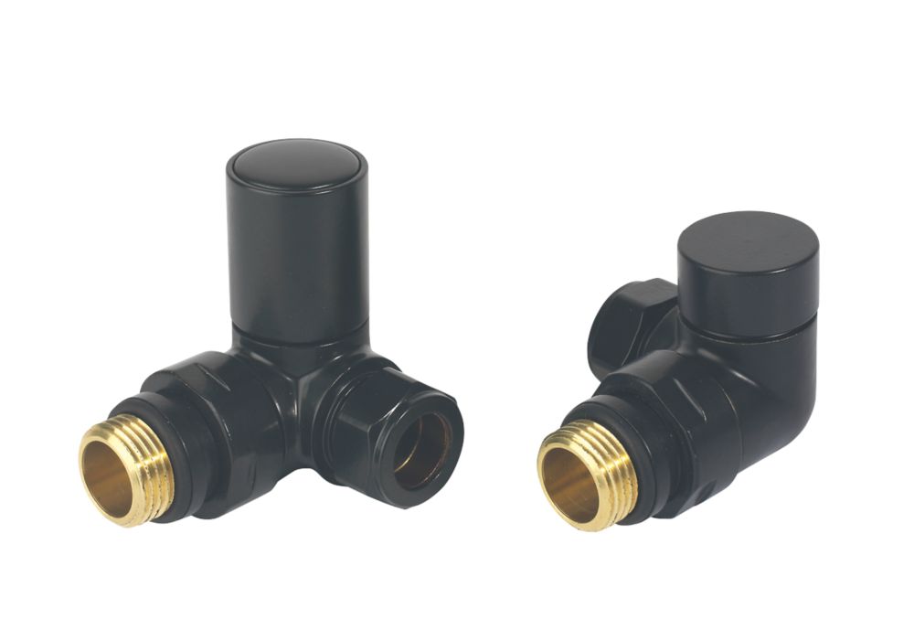 Image of Towelrads Black Corner Manual Corner Radiator Valve 15mm x 1/2" 2 Pack 