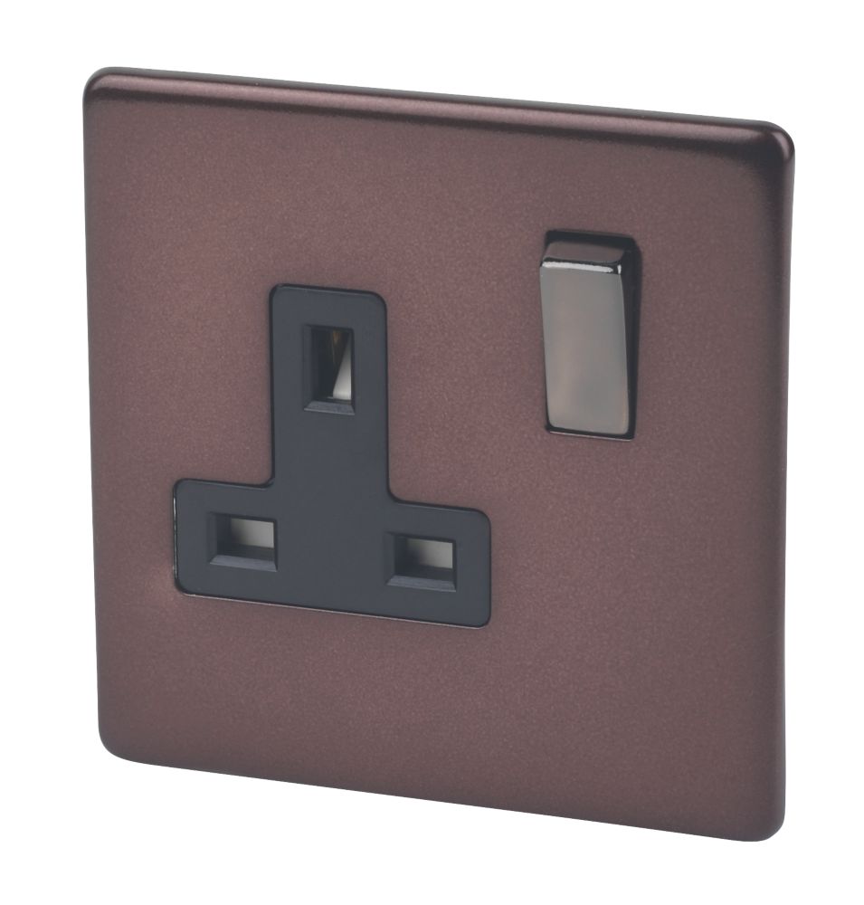 Image of Varilight 13A 1-Gang DP Switched Plug Socket Mocha with Black Inserts 