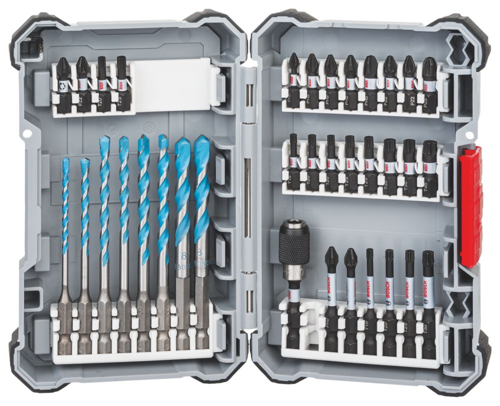 Image of Bosch Hex Shank Pick & Click Multi-Construction Drill & Impact Control Screwdriver Bit Set 35 Pieces 