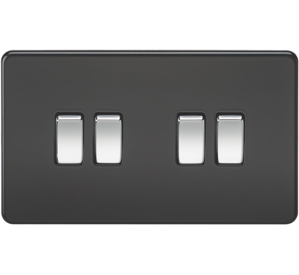Image of Knightsbridge 10AX 4-Gang 2-Way Light Switch with Chrome Switches Matt Black 