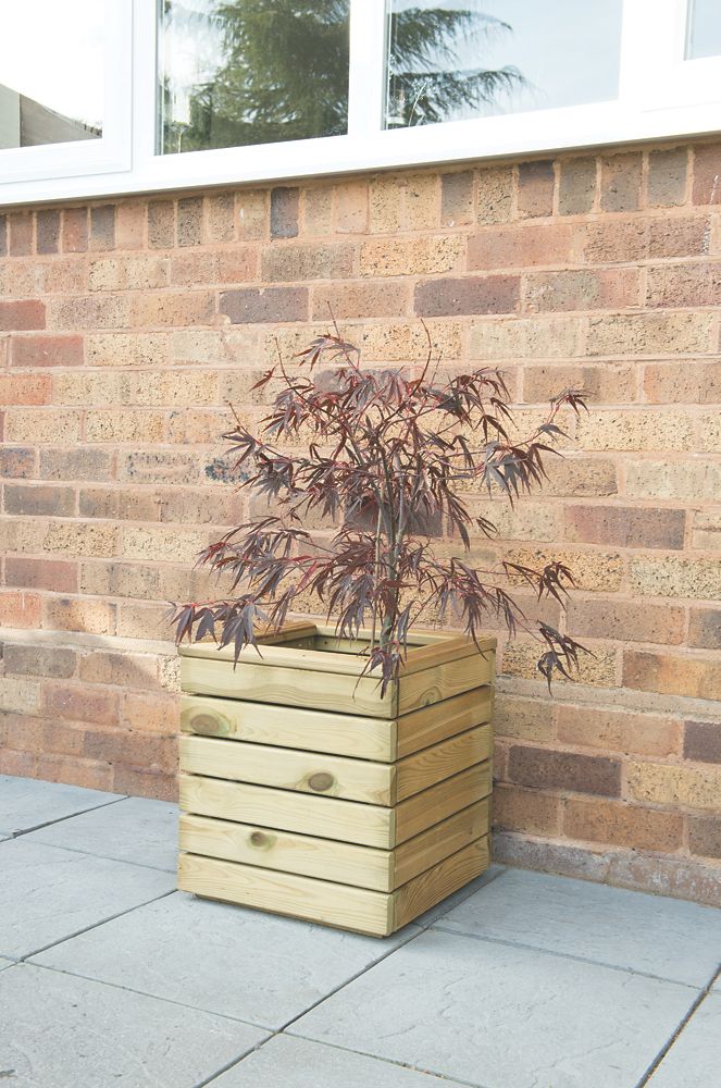 Image of Forest Square Linear Planter Natural Wood 400mm x 400mm x 440mm 