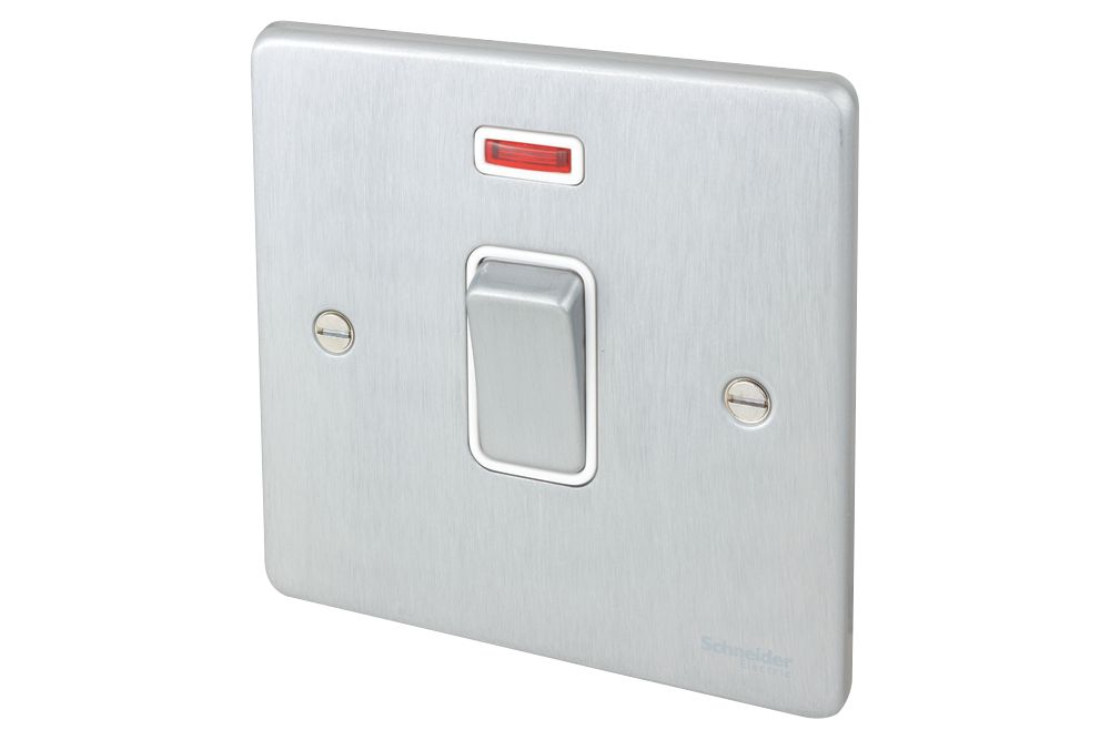 Image of Schneider Electric Ultimate Low Profile 20AX 1-Gang DP Control Switch Brushed Chrome with Neon with White Inserts 