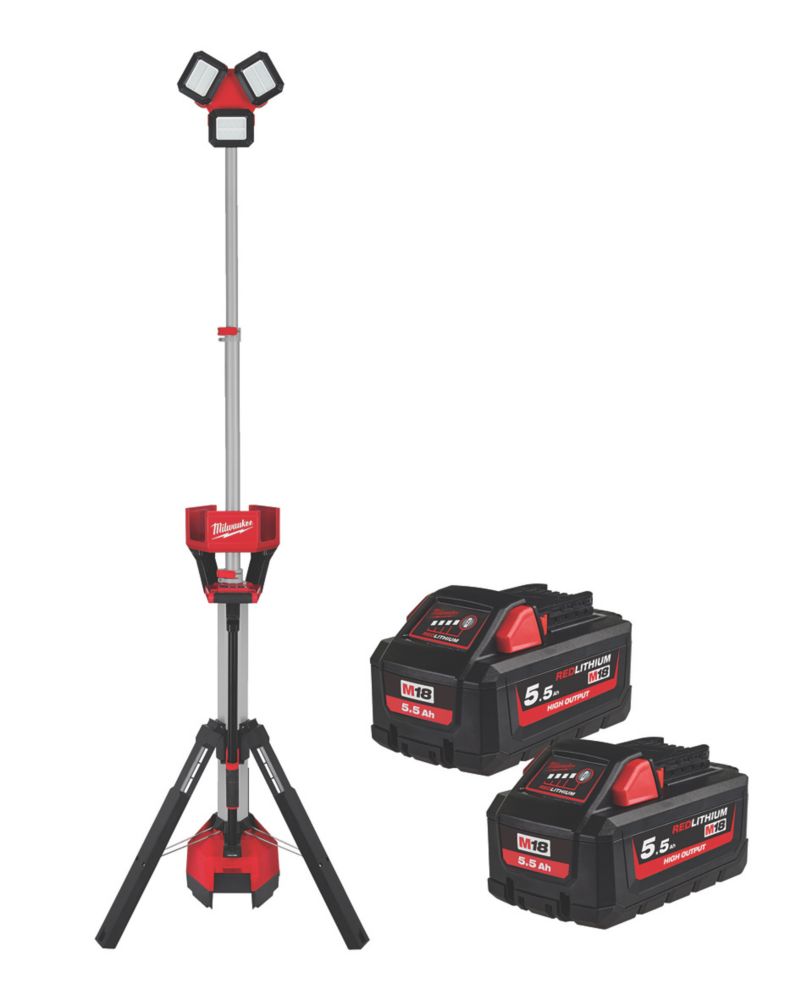Image of Milwaukee M18 HOSALC-552B 2.2m 18V 2 x 5.5Ah Li-Ion RedLithium High Output Cordless Trueview Stand Area Light 