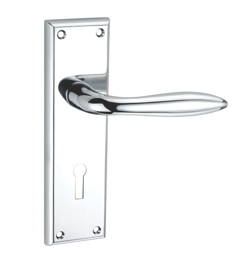 Image of Smith & Locke Blyth Fire Rated Lever Lock Door Handle Pair Polished Chrome 