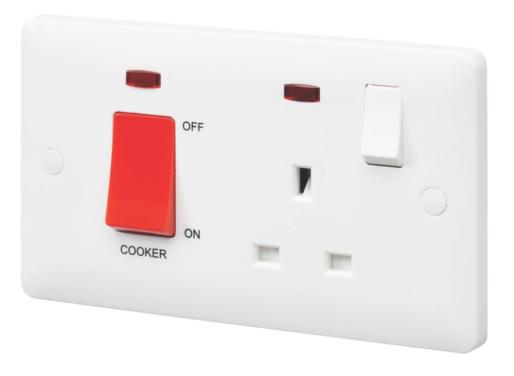 Image of MK Base 45A 2-Gang DP Cooker Switch White with Neon with Red Inserts 