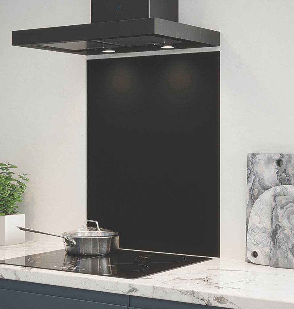 Image of Splashback Matt Black Self-Adhesive Glass Kitchen Splashback 600mm x 750mm x 6mm 