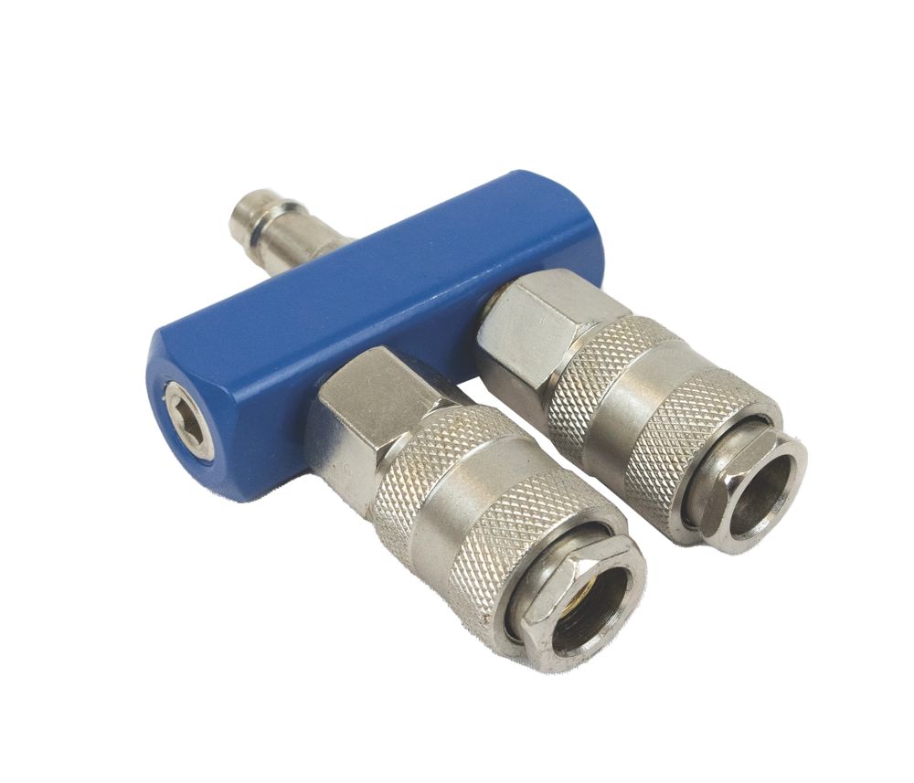 Image of Scheppach Universal 2-Way Quick-Connect Manifold Air Hose Splitter 1/4" x 1/4" 