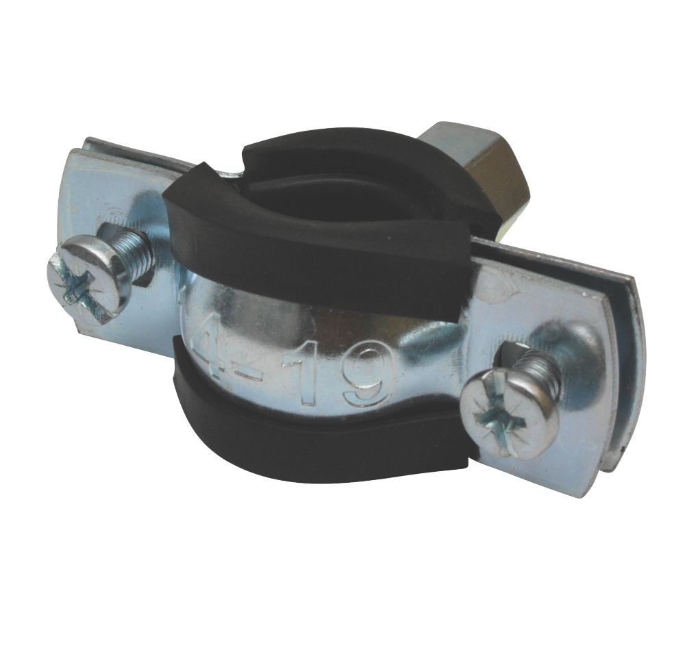 Image of Tesla 14-19mm Rubber-Lined Pipe Clips Black / Steel 5 Pack 