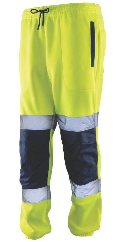Image of Tough Grit Hi-Vis Jogging Bottoms Elasticated Waist Yellow / Navy Small 35" W 30" L 